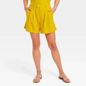NWT a new day Women's High Waist Yellow Sunset Linen Shorts 10